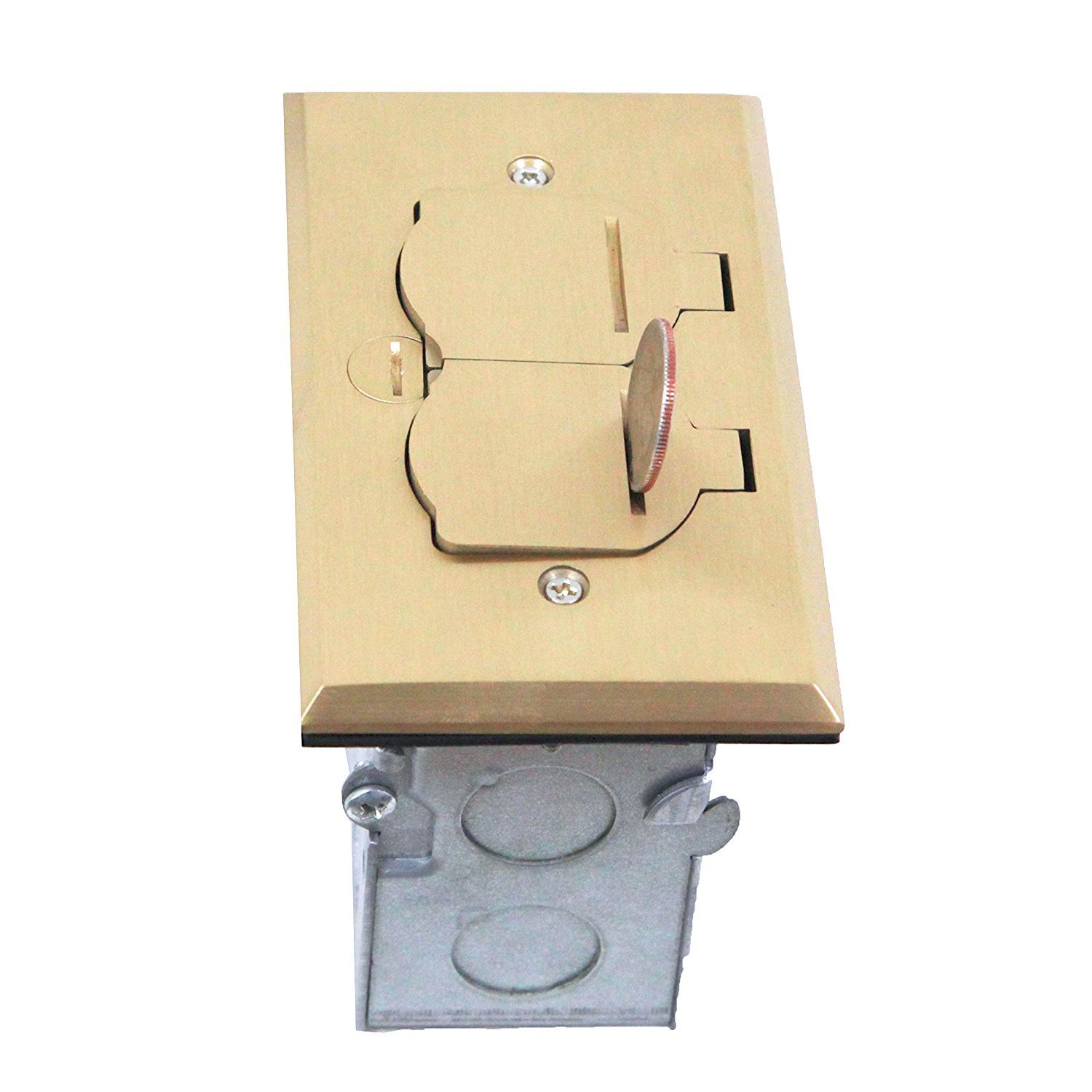 ENERLITES Flip Lid Cover Floor Box kit, 5” x 2.89” 1-Gang Cover, 20A Tamper-Weather Resistant Receptacle Outlets, Watertight Gasket, Corrosive Resistant Hardware, 975507-C, Brass (705507-C) - Image 7