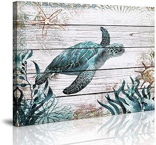 Bathroom Wall Decor Ocean Sea Wall Art Green Turtle Pictures Artwork Painting Ocean Decor Canvas Prints Nautical Bathroom Art Pictures Canvas Wall Art Decor Canvas Framed Prints Bedroom Ready to Hang