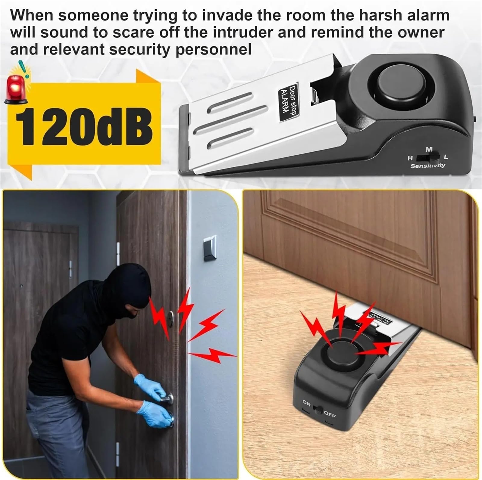 Tope Para Puerta Con Alarma 1-10 alarmas de tope puerta cuña 120 dB(4Pcs)