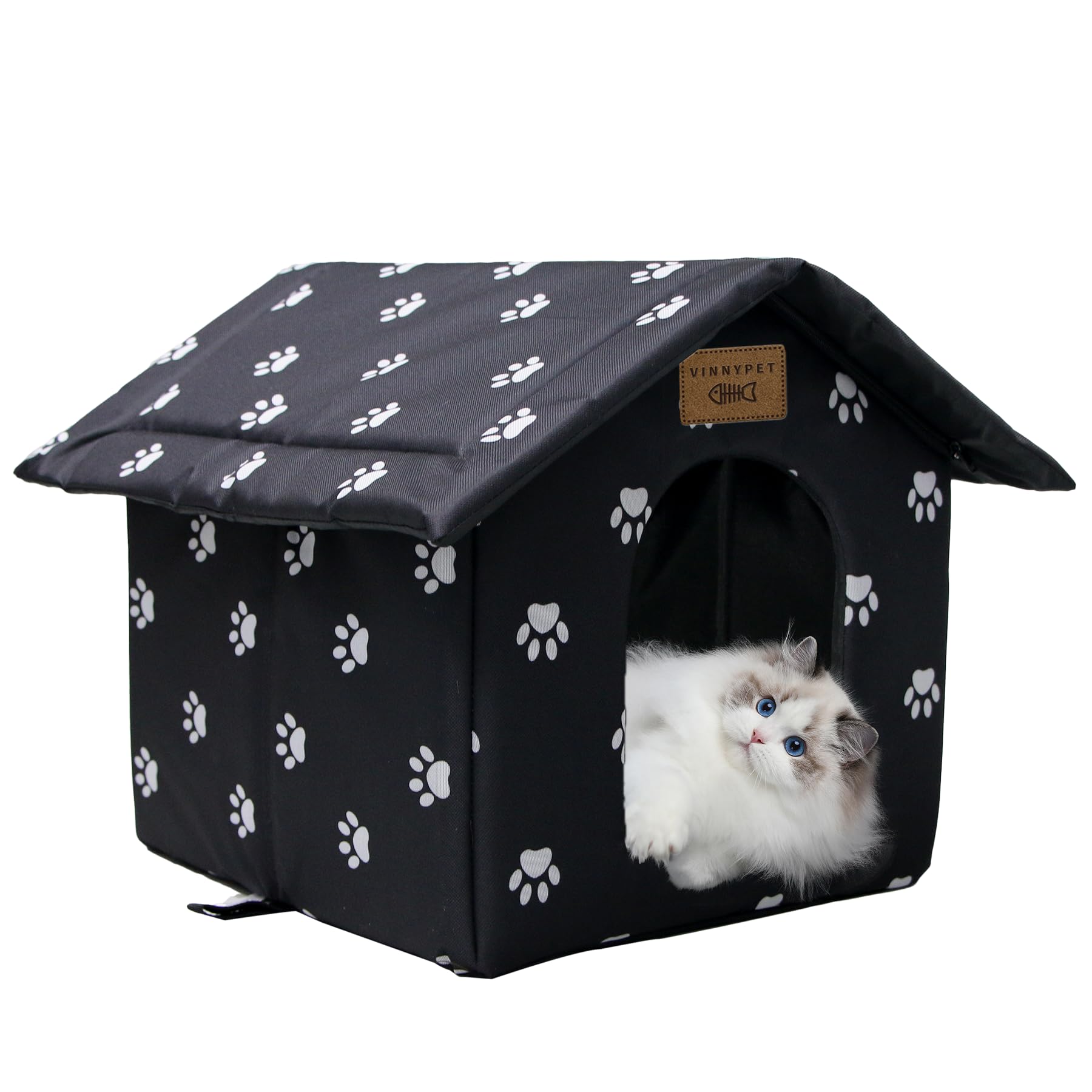 Vinnypet Casa para gatos para exteriores, impermeable, resistente a la intemperie, refugio para mascotas con cojín para gatos/perros salvajes, 35 x 30 x 35 cm