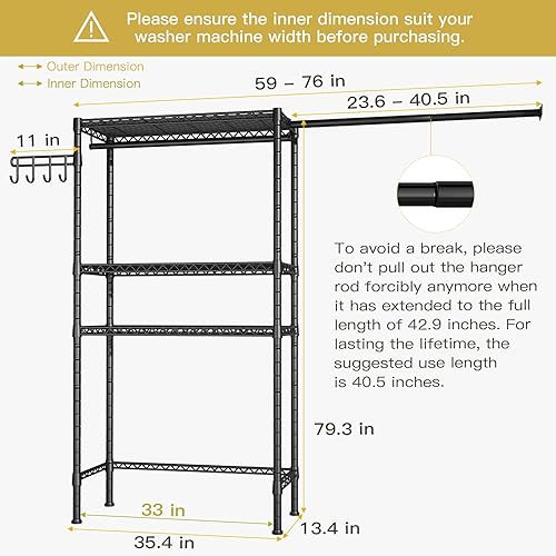 Miniatura 2 de Ulif U4 - Estante de almacenamiento para lavadora y secadora, ahorro de espacio para cuarto de servicio con barra de suspensión expandible montada