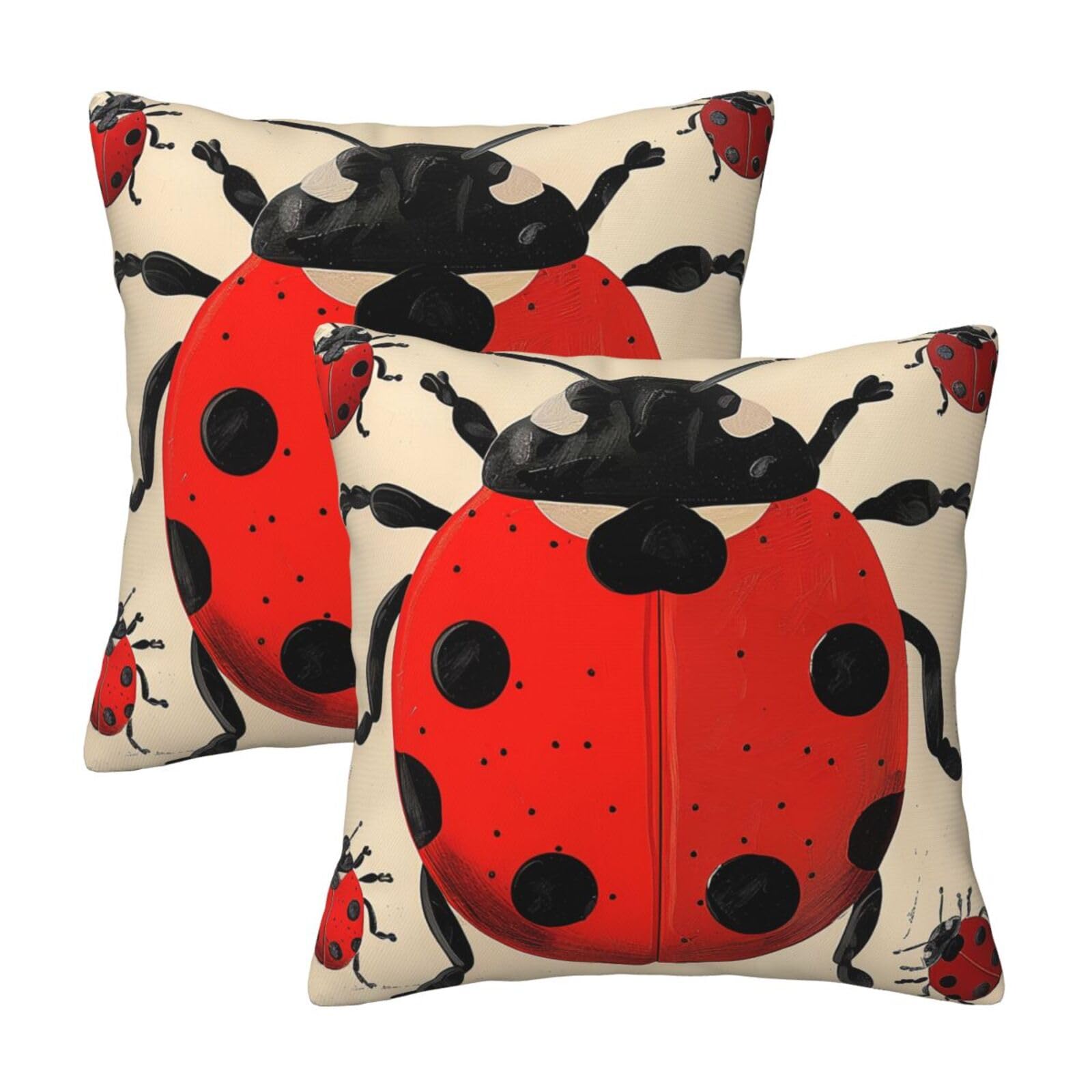 kkvhhyuo Ladybug Print Pillow Covers Set of 2, Square Decorative Cushion Covers with Hidden Zipper, Throw Pillow Cases for Living Room Sofa Bed Chair, 50x50 cm