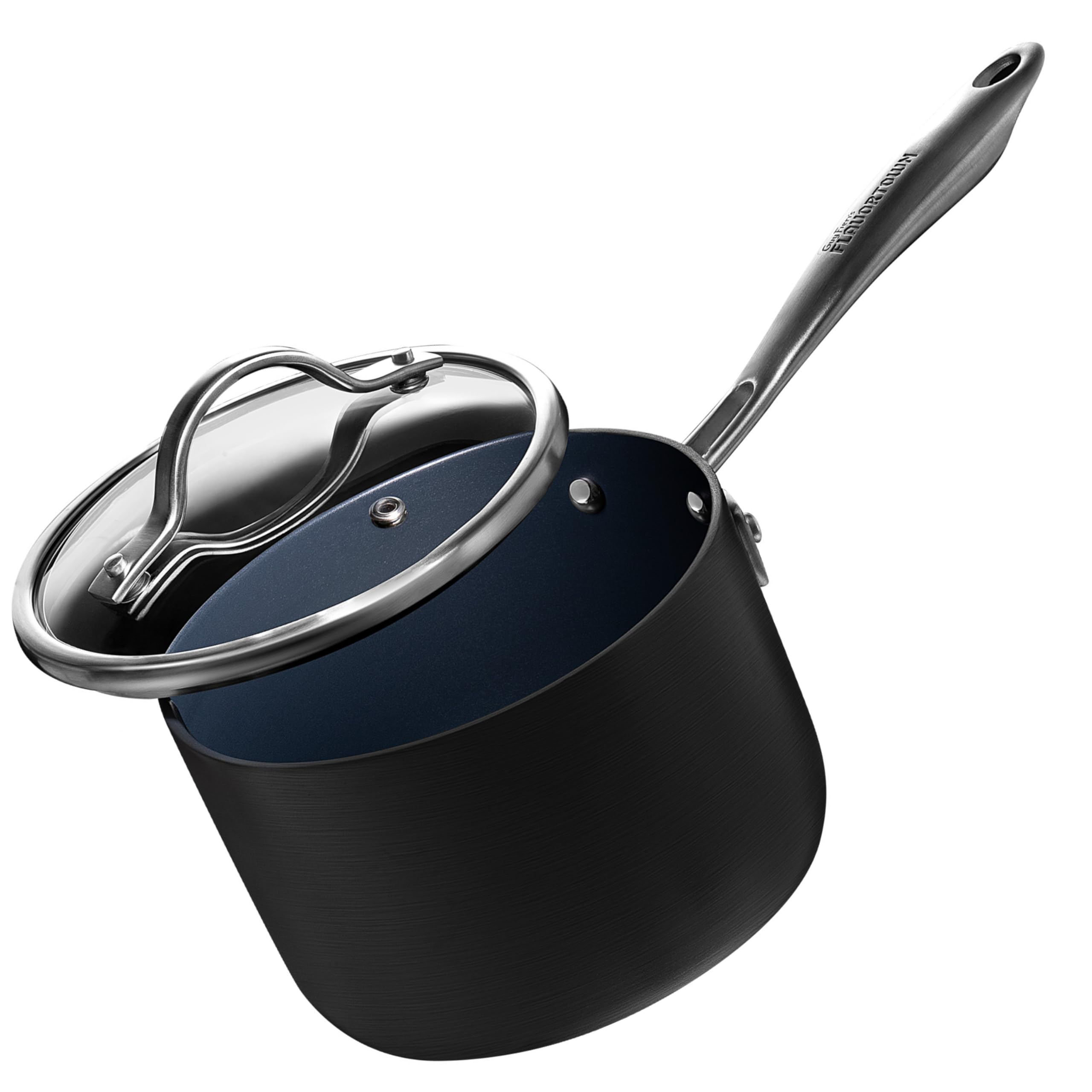 Guy Fieri's FlavortownLaser Titanium 2-Quart Sauce Pan with Lid - Non-stick Cookware Without PFAS, PTFE, or PFOA, 3x More Durable, Dishwasher Safe, Oven Safe