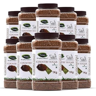 Thanjai Natural 12kg Jar Sugarcane Jaggery Powder/Country Brown Sugar/Naatu Sakkarai - Organically Processed 100% Natural (12kg Jar)