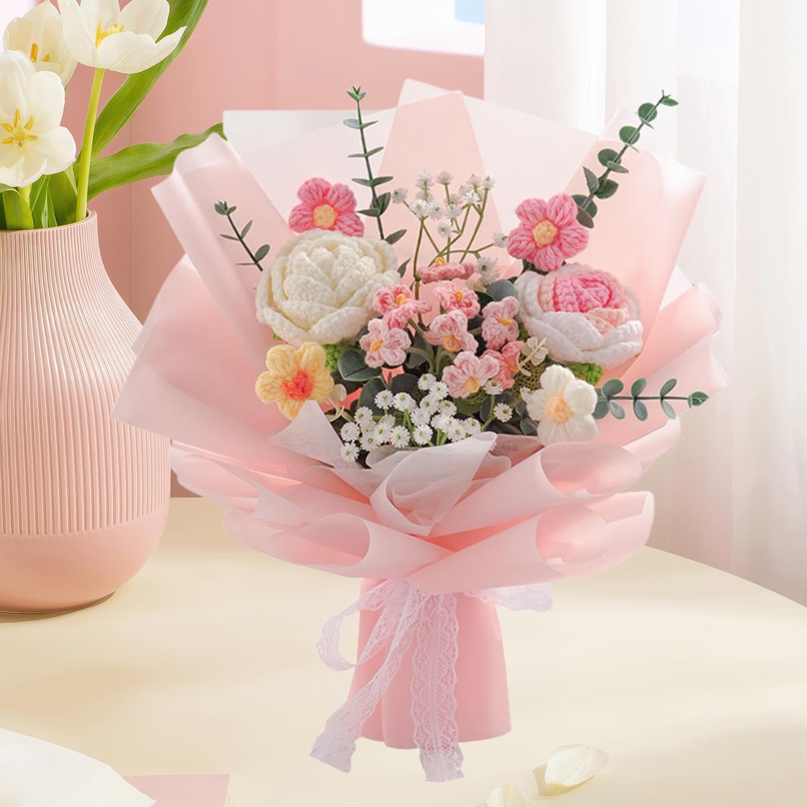 Amazon｜MERIGLARE かぎ針編みの花 ブーケ人工花 家の装飾 手作り