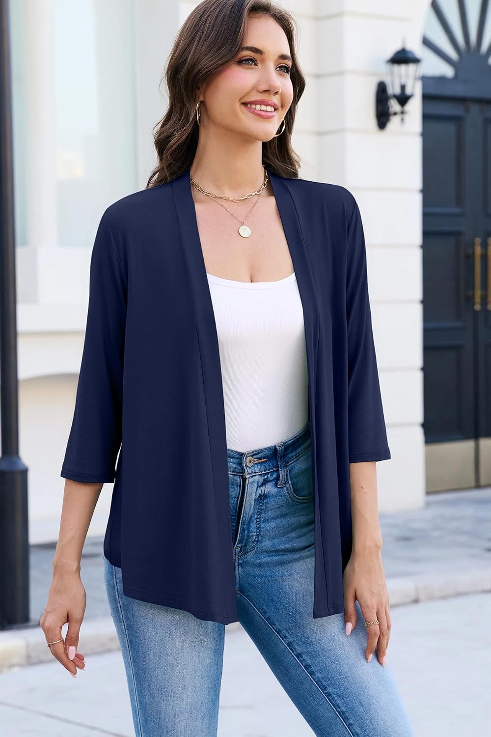 Yekaty 3/4 Sleeve Cardigan for Women Lightweight Thin Open Front Summer Soft Drape Cardigans