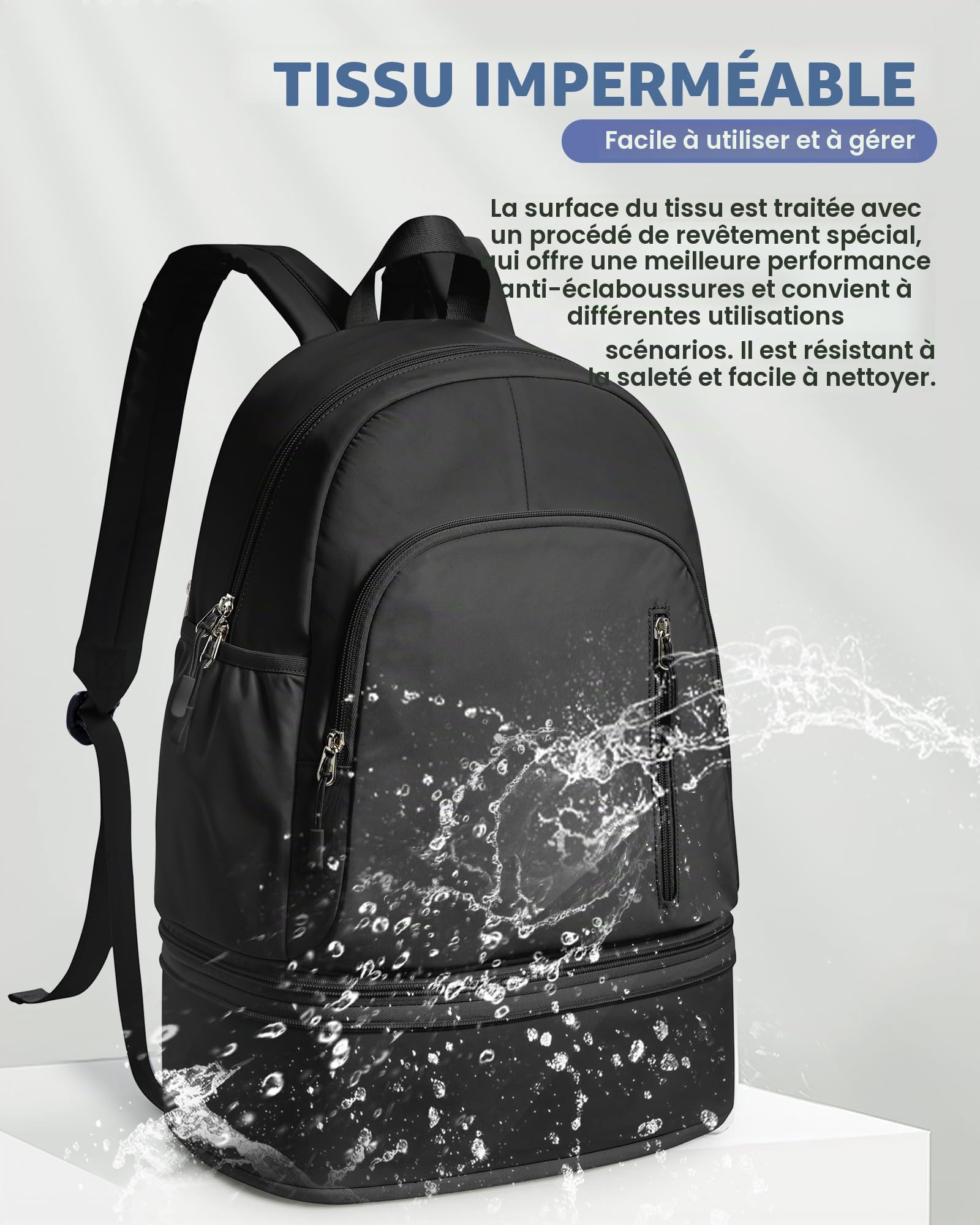 Sac a dos Sport Pour Femme Sac à dos Imperméable Avec Compartiment à Chaussures Sacs à dos Loisir Le Sport pour Le Aptitude Voyage Nager Randonnée Multifonction Homme,Noir