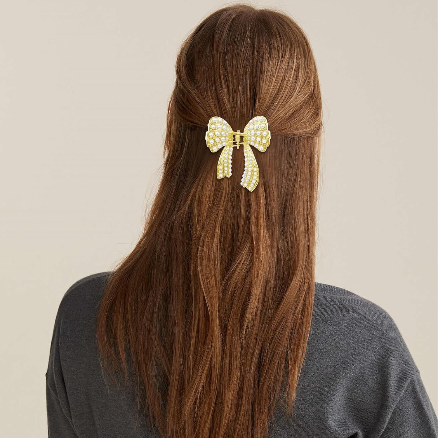 Aswewamt 6 Pcs Gold Pearl Hair Clip Claws, Butterfly Bowknot Rhinestone Fancy Hair Clips, Metal Sparkling Hair Clamps, Hair Styling Accessories for Women Girls - Image 3