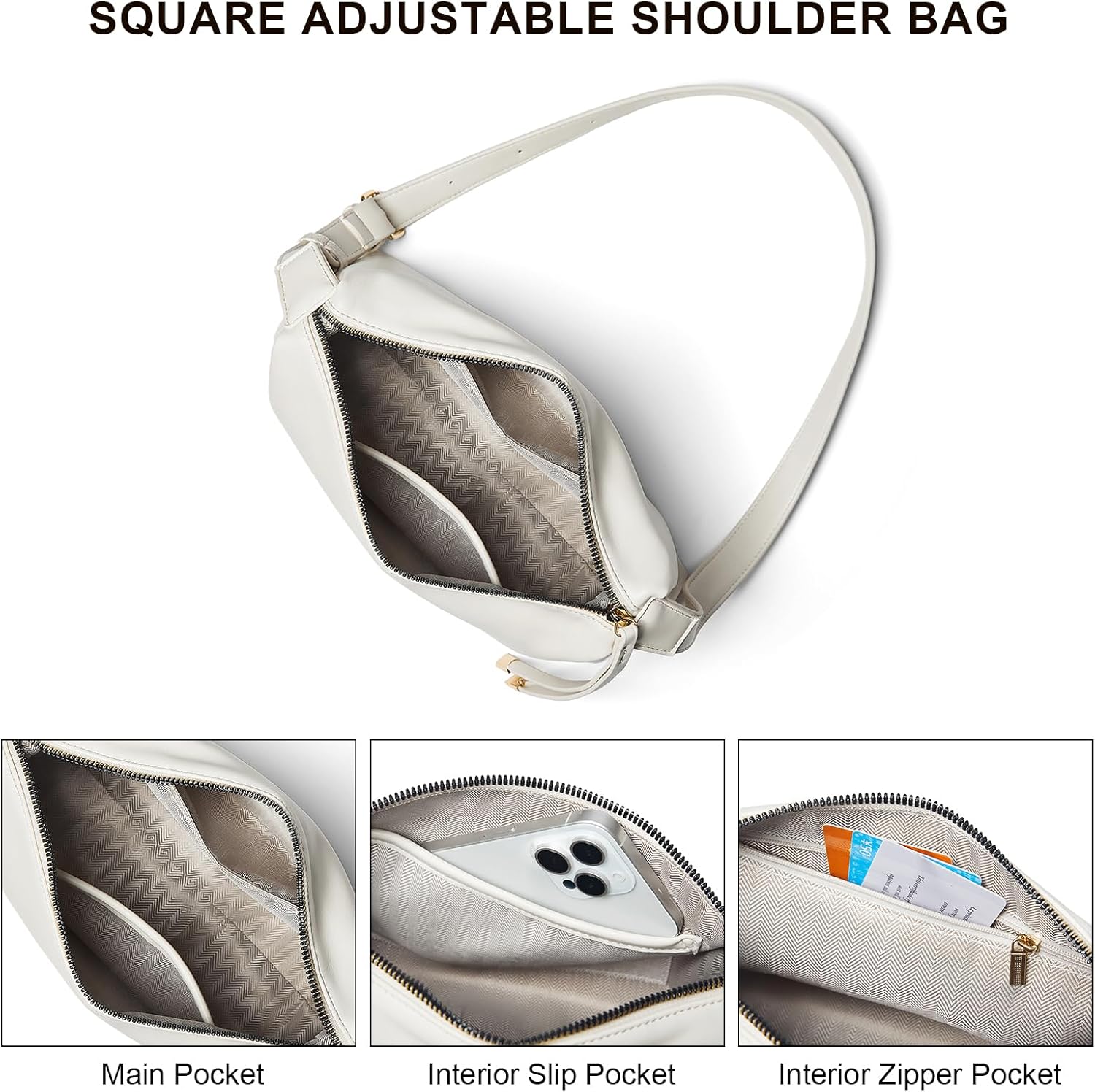 Shrrie Lightweight Shoulder Bag for Women Soft Vegan Leather Purses Shoulder Handbags with Adjustable Strap | Quilted, Triple Pocket, Wide Strap