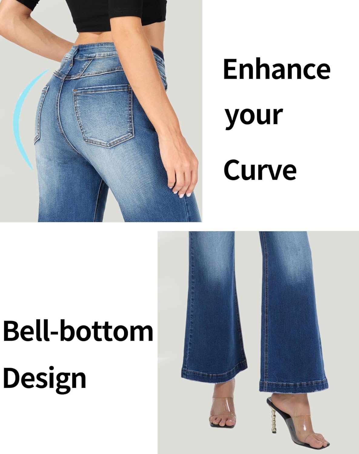 Women's Bell Bottom Jeans High Waisted Stretchy Curvy Flare Denim Pants - Image 3