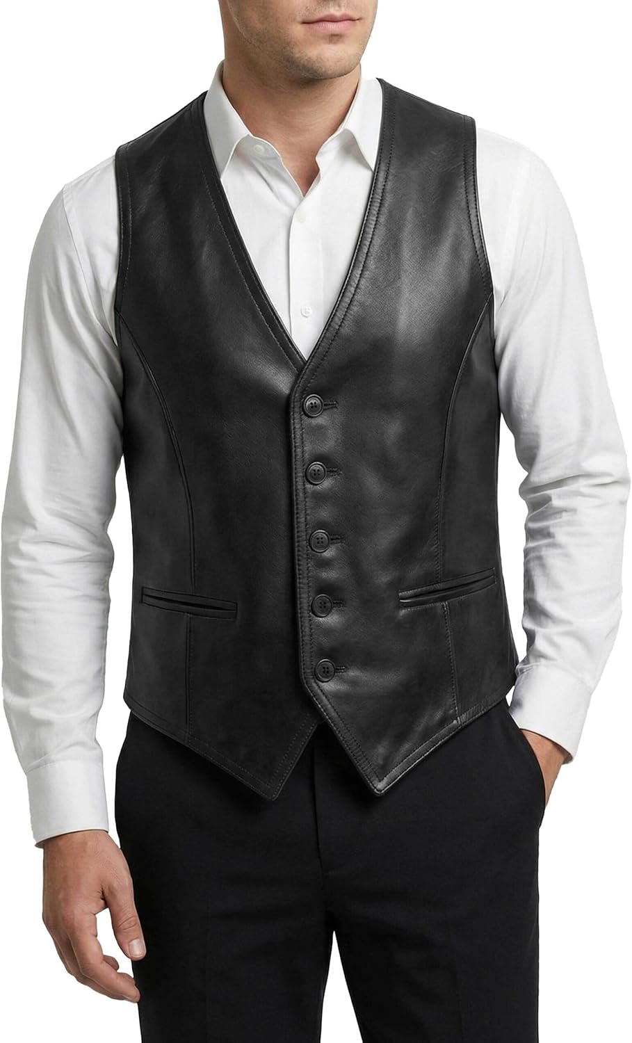 Men's Black Leather Cosplay Vest Halloween Costume Adult for Men - Image 4