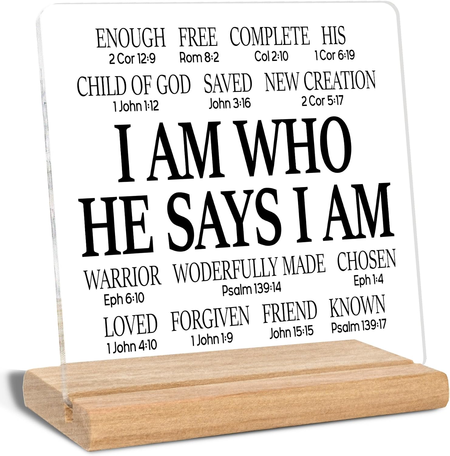 Christian Gifts for Women Men, I Am Who He Says I Am Quotes Bible Verse Acrylic Plaque Signs, Inspirational Gifts, Motivational Gift, Baptism Gift, Office Home Desk Decor Signs