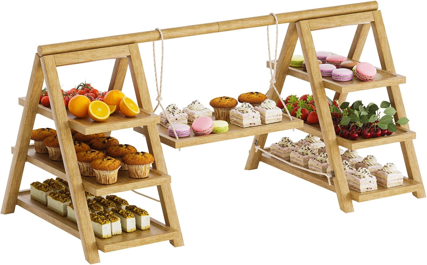 3 Tier Wooden Cupcake Stand - Wood Cake Dessert Table Display Set with Swing, Rustic Party Food Cookie Snack Display with Serving Tiered Tray Ladder Stands for Birthday Wedding Baby Shower