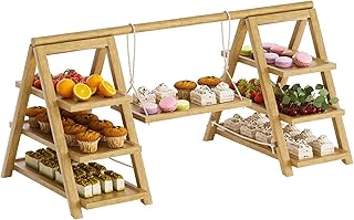 3 Tier Wooden Cupcake Stand - Wood Cake Dessert Table Display Set with Swing, Rustic Party Food Cookie Snack Display with Serving Tiered Tray Ladder Stands for Birthday Wedding Baby Shower