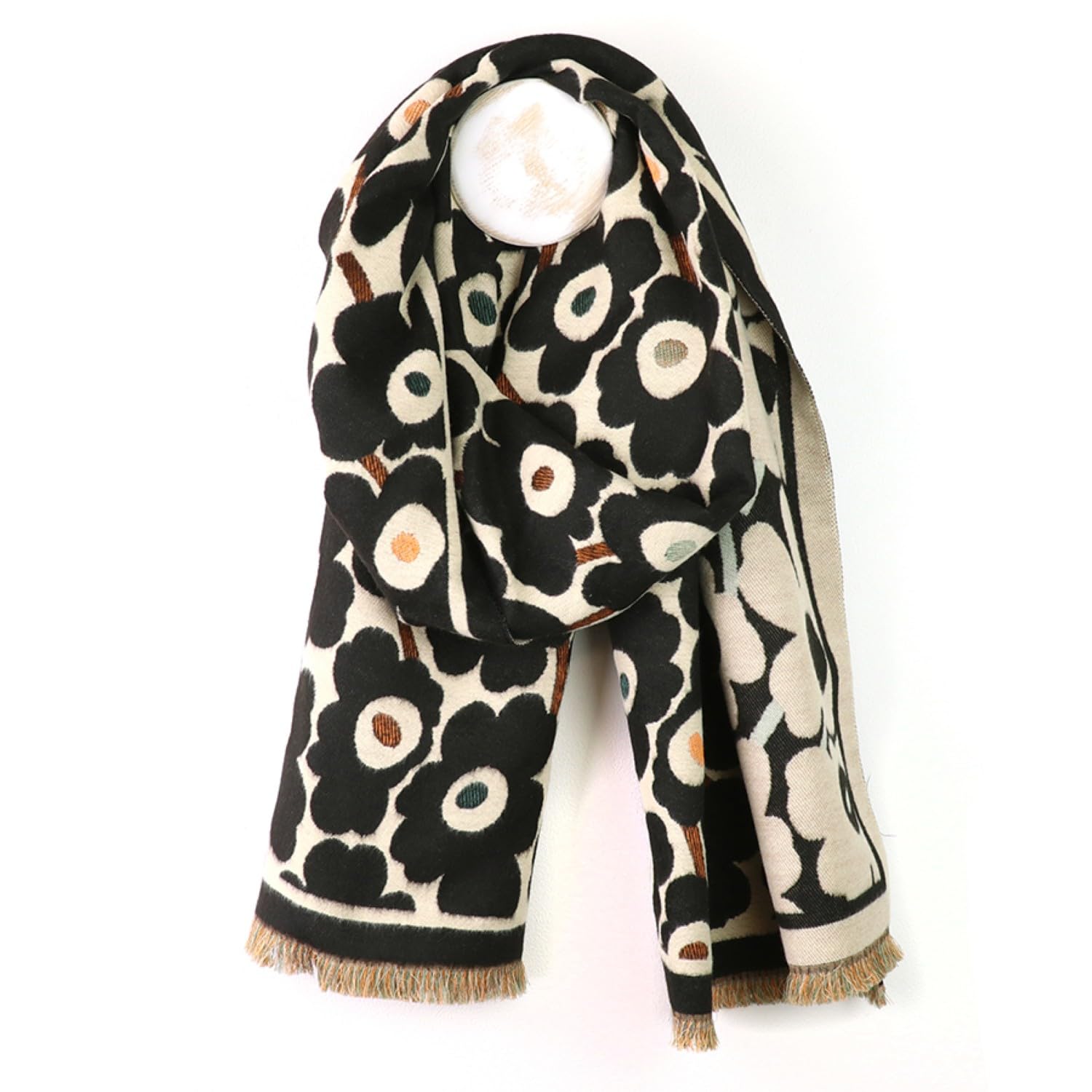 Womens Scarf Monochrome Poppy Print Fashion Shawl Versatile Wardrobe Staple