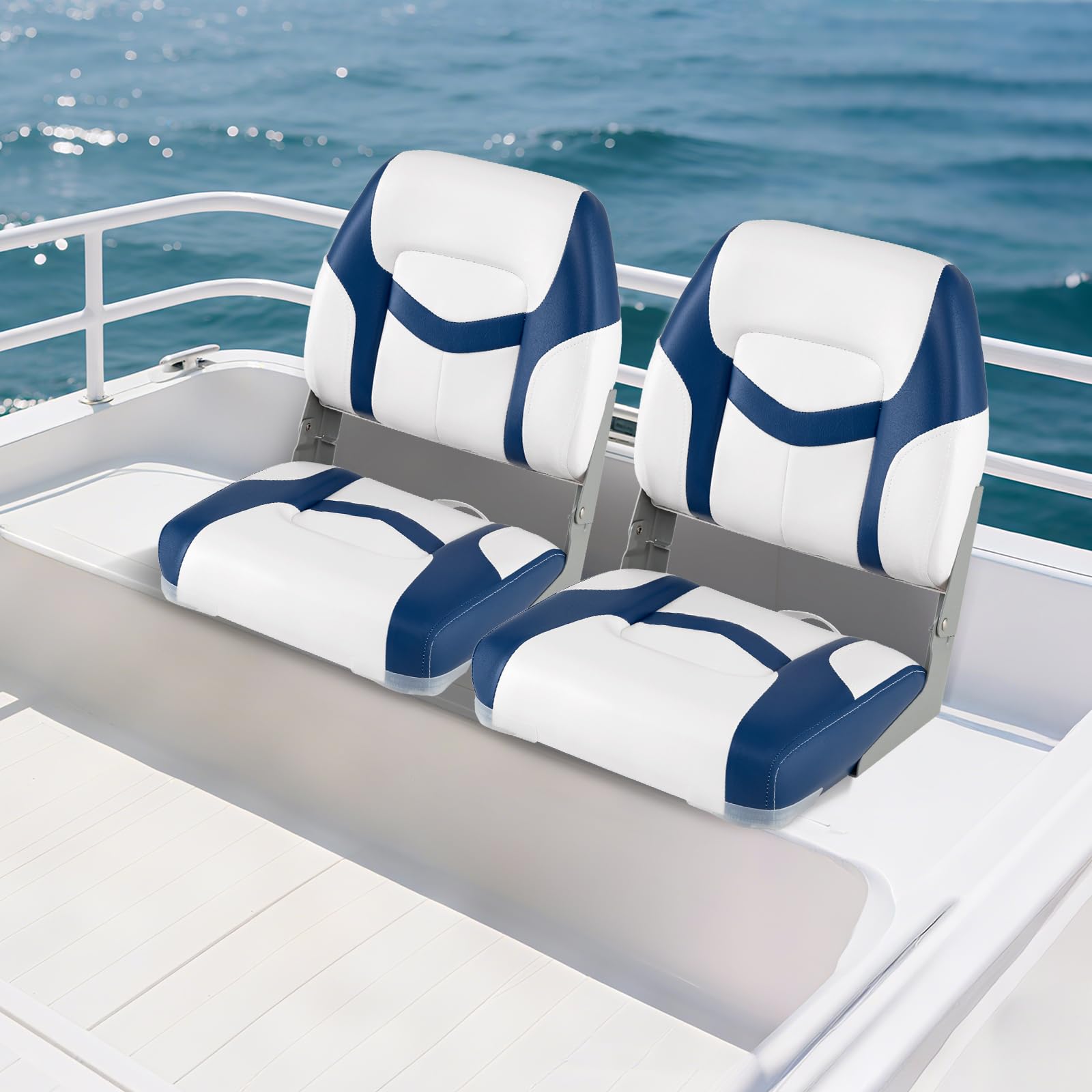 COSTWAY Set di 2 Sedie da Barca, Sedili Alti da Barca Pieghevole Morbide Imbottite Spesse, Sedile Nautica Ergonomico per Imbarcazioni da Pesca, 42 x 49 x 51 cm, Blu e Bianco