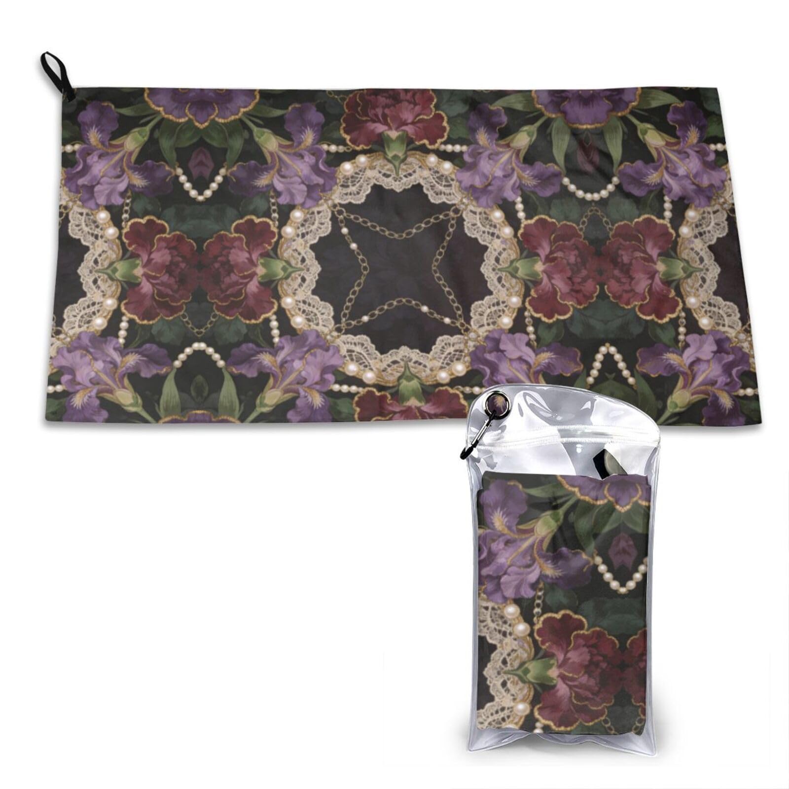 DUYKIMQW Violet Iris & Burgundy Carnation Motif Print Quick Dry Towel 16x31.5in White