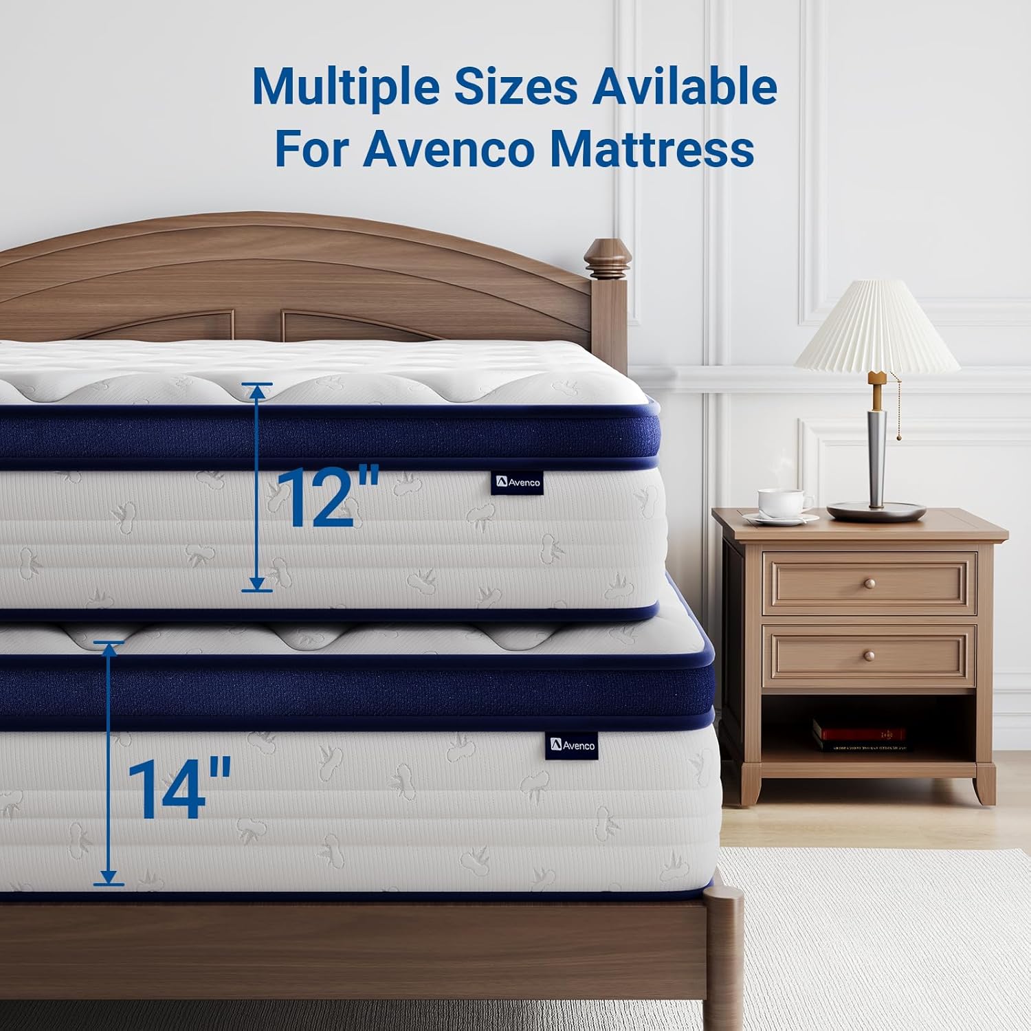 Avenco Queen Mattress, 12 Inch Queen Size Mattress with Individually Smarts Pocket Springs for Back Pain Relief, Hypoallergenic Fabric Box Spring No Need, Mattresses in a Box Medium Plush Support Queen (U.S. Standard) 12 Inch *similar to stock photo