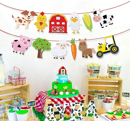 Miniatura 3 de Decoración de fiesta de cumpleaños de animales de granja, pancarta de feliz cumpleaños con guirnalda de banderines de corral para niños y niñas,