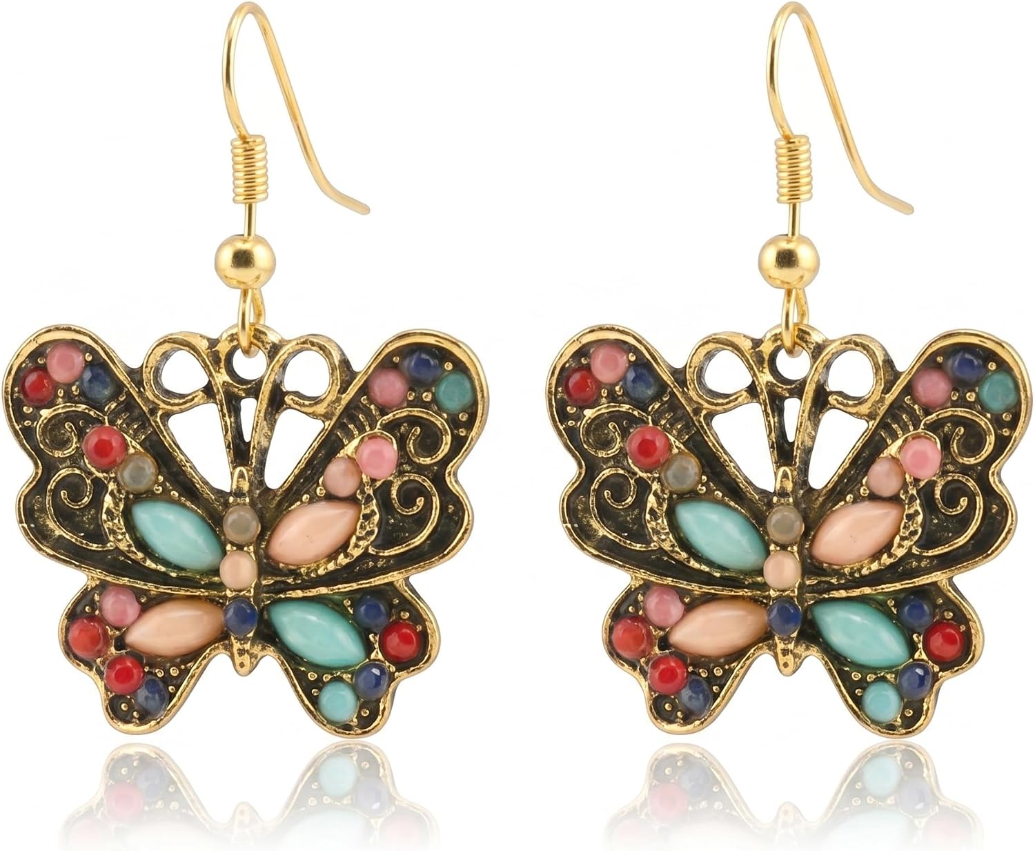 Colorful Enamel Butterfly Dangle Earrings, Gold Fishhook Gifts for Women