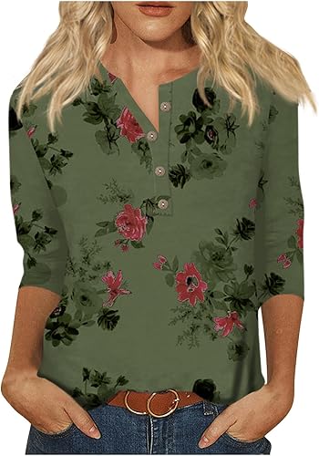 Camisetas básicas para mujer, camisas de manga 34 para mujer, lindas camisetas estampadas, blusas casuales de talla extragrande, camisetas básicas
