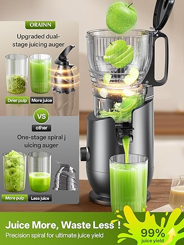 Miniatura 3 de Máquinas exprimidoras, exprimidor de prensa en frío con canal de alimentación extra grande de 5.3 pulgadas para frutas y verduras enteras, fácil de