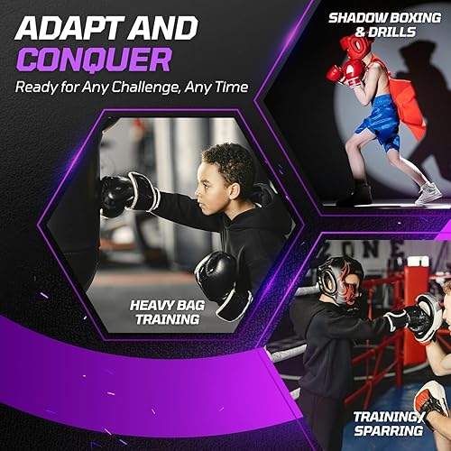 Miniatura 7 de Flexzion Guantes de boxeo para niños de 4 onzas Guantes de boxeo de entrenamiento, guantes de boxeo para niños con piel sintética y protección