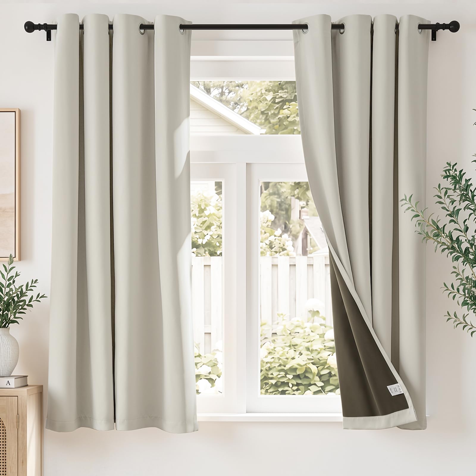 TOPICK Total Blackout Curtains Bedroom, High-density, W46xL54, Cream White