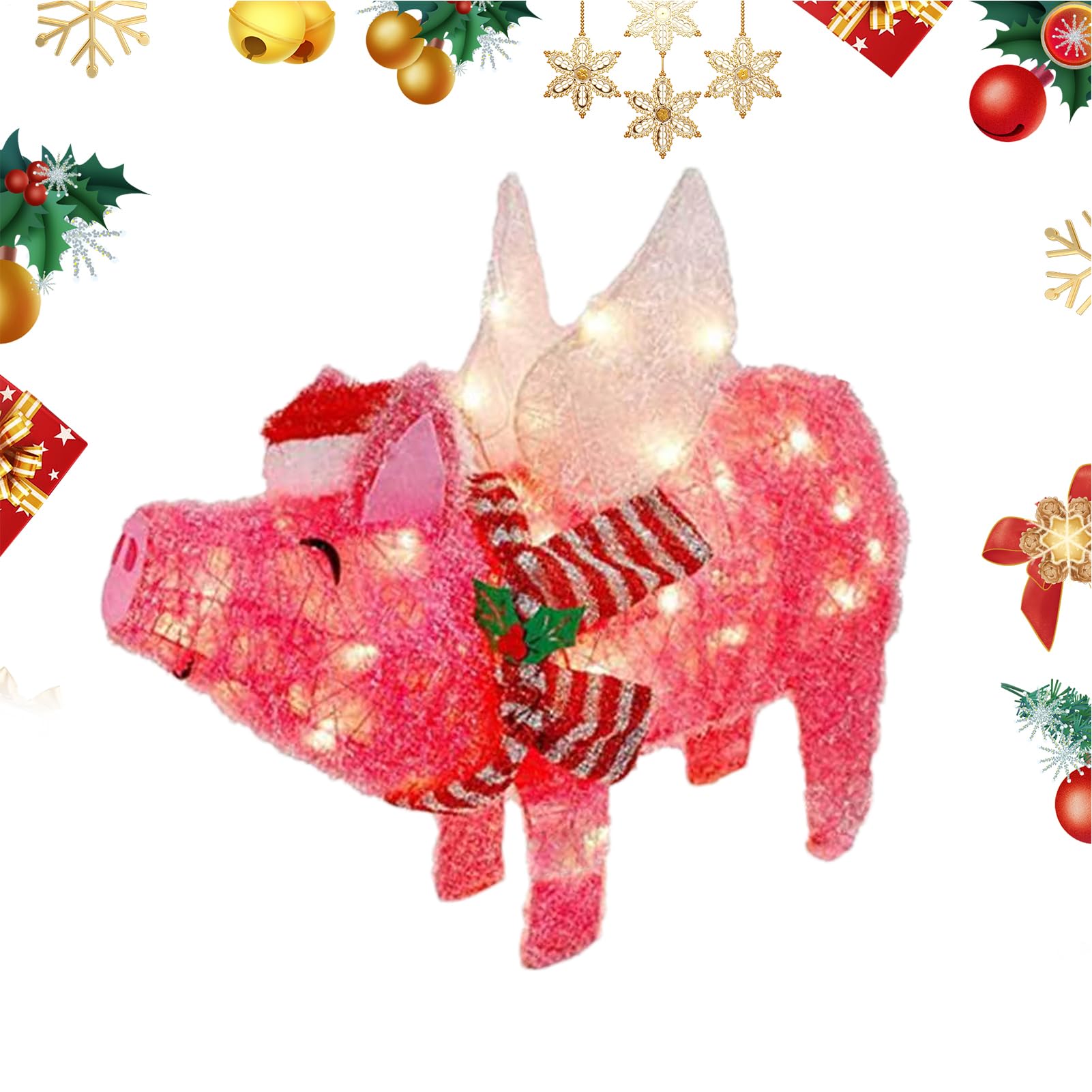 Cochon volant lumineux Noël idée cadeau déco extérieure originale