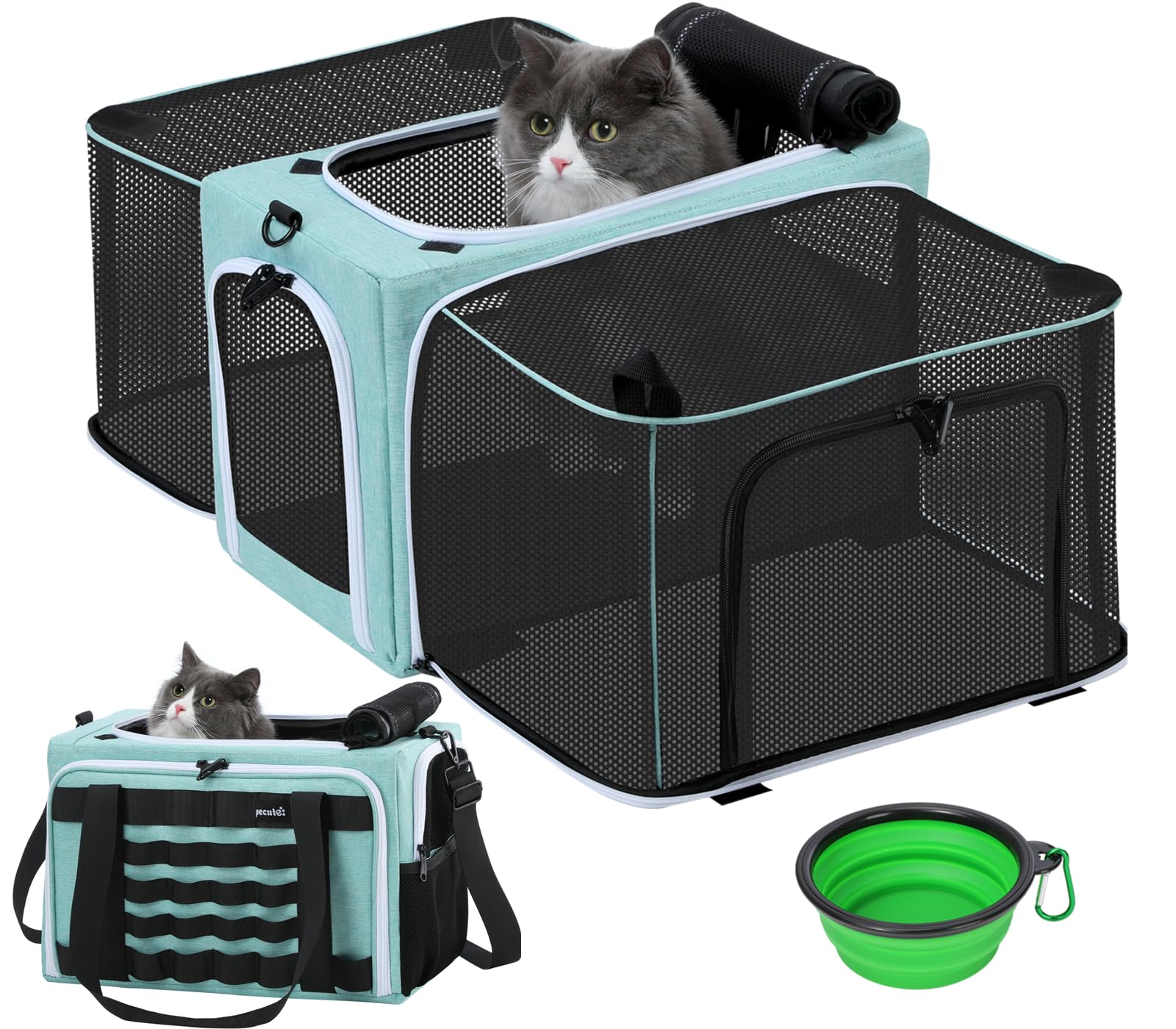 Pecute Cat Carrier Expandable, Airline Approved Cat Soft-Sided Carriers, Breathable Pet Carriers up to 5kg/12lbs, Collapsible Cat Bag Carrier Great for Travel, Outdoor, Hiking, Camping, Dark Gray