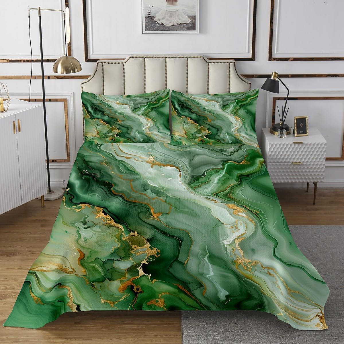 Artwork Glitter Print Bedspread King,Marbling Abstract Stone Texture Quilted Coverlet 3pcs for Adults Teens Room Decor,Marble Print Soft Breathable Bedding Quilt