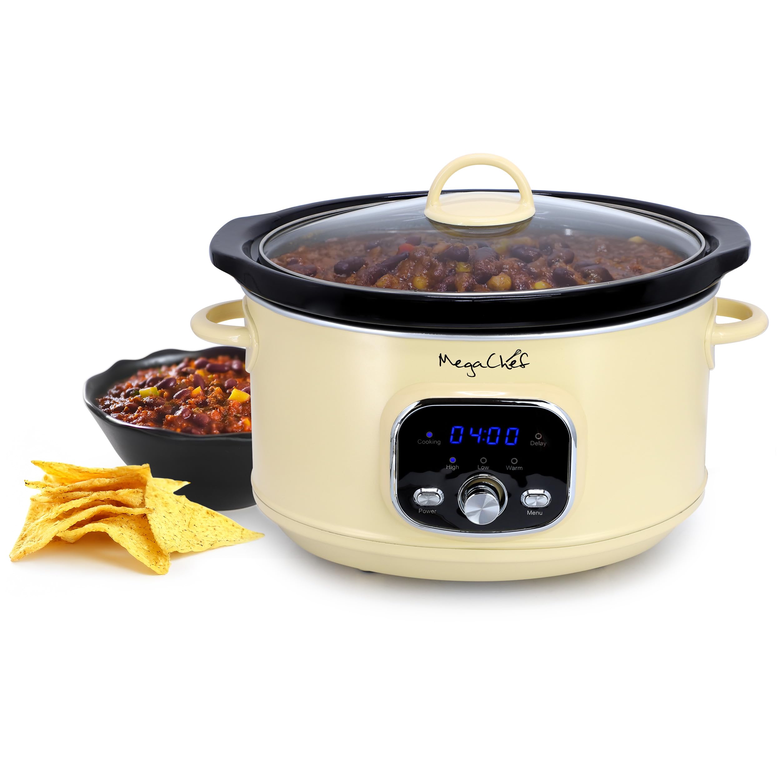 MegaChef 3.7 Quart Electric Countertop Slow Cooker Appliance with Removable Ceramic Pot Ivory, Adjustable Temperature (3.7 Qt Ivory)
