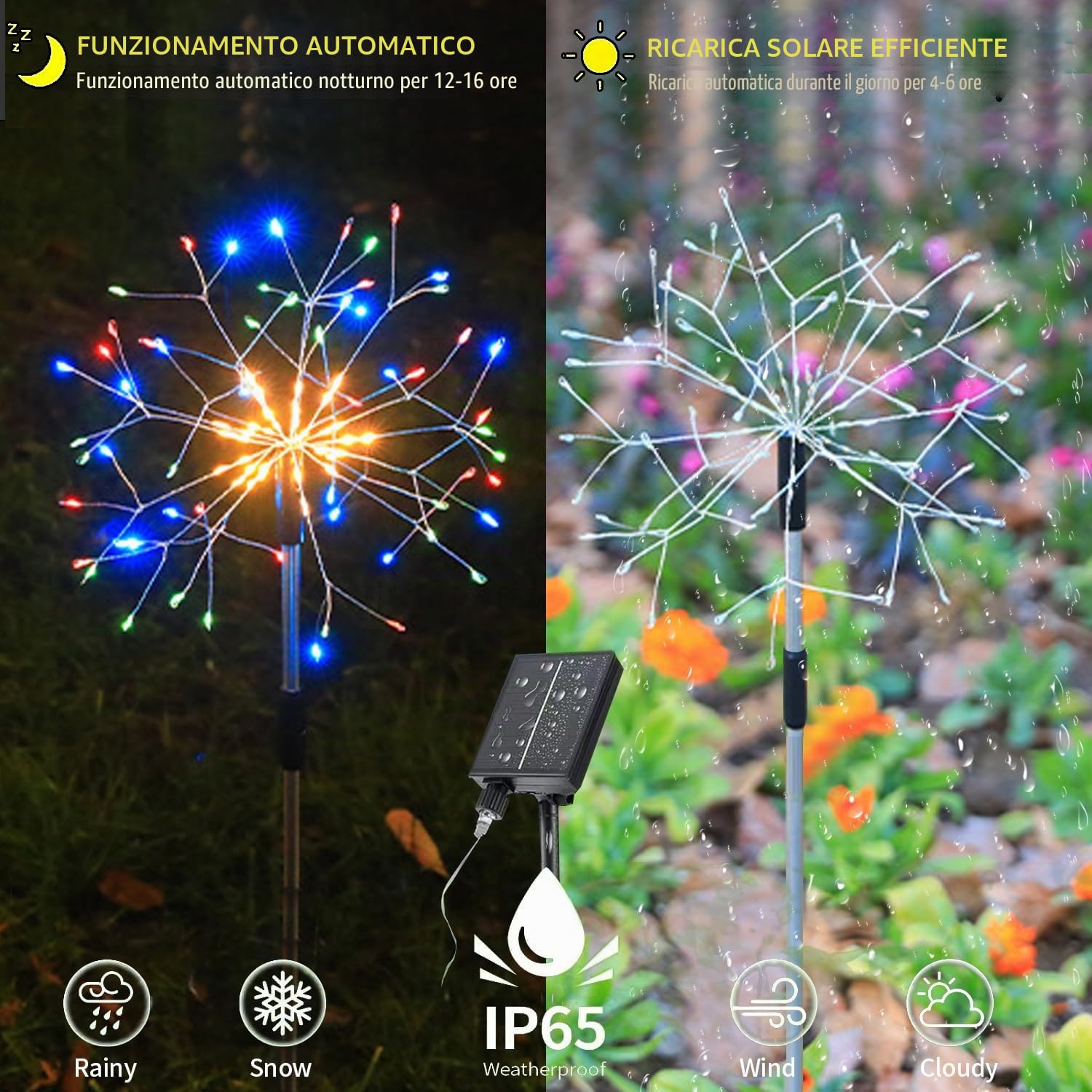 6 Pack 900 LED a terra solare esterna ha inserito luci colorate di fuochi d'artificio con telecontrol, Impermeabile Solar & USB Powered Courtyard Lights, 8 modalità DIY Light.