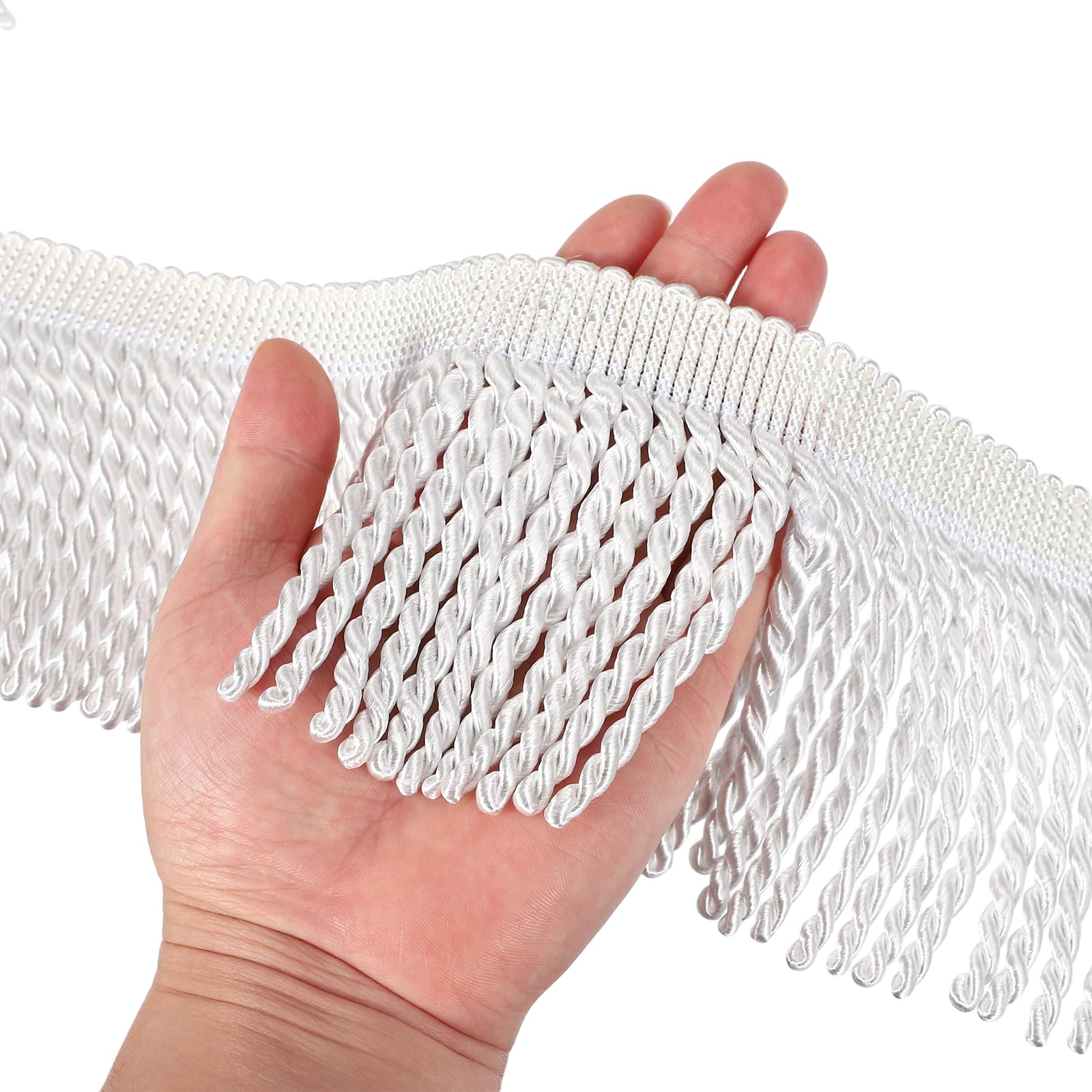 PATIKIL White Fringe Trim, 5 Yards x 4inch Fringe Trim Curtain Tassel Thick Long Fabric Sewing for Curtain Sofa Clothes DIY Decoration