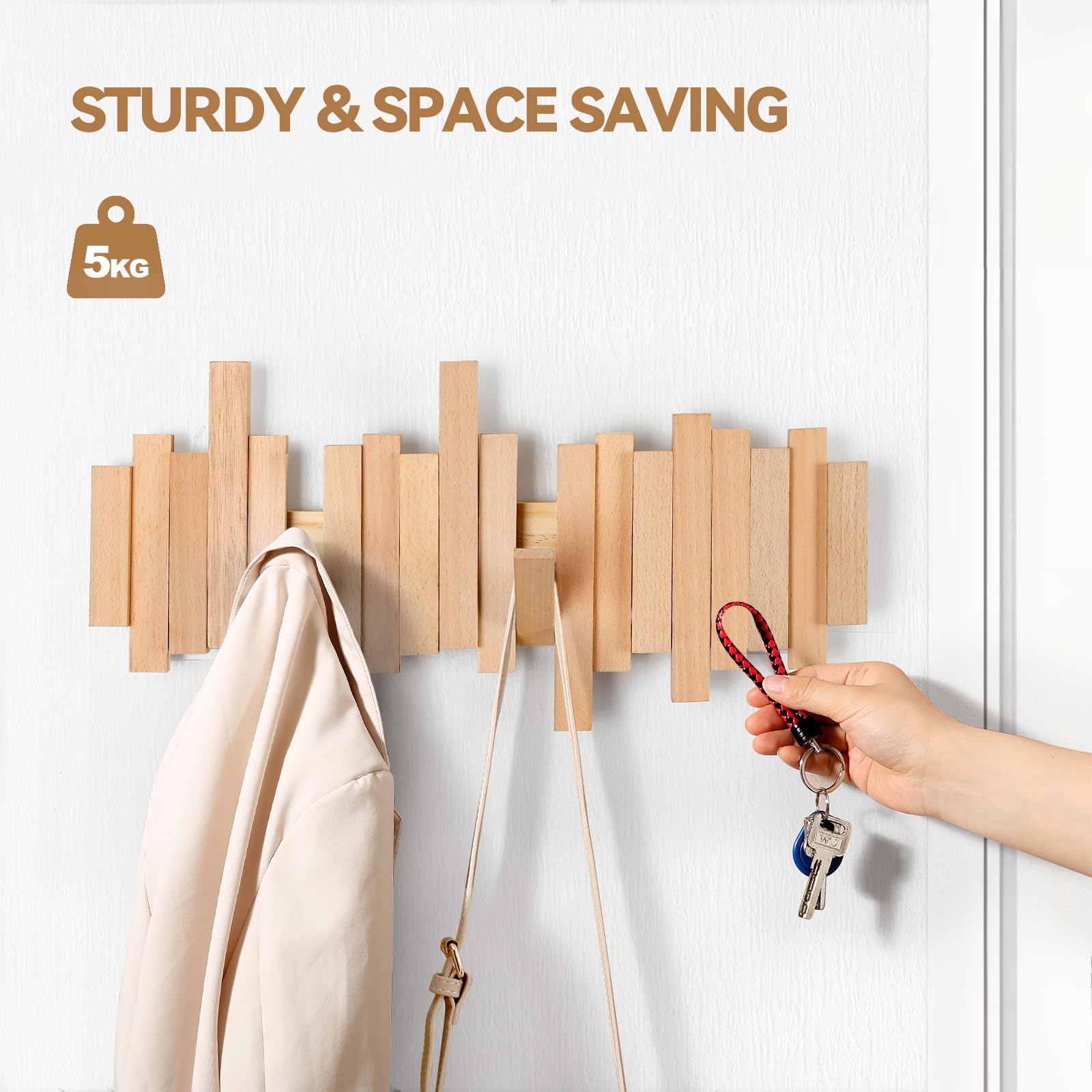 Amazon.com: Ufine Wood Wall Mounted Coat Rack with 6 Flip-Down