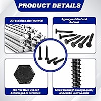 Vista 3 de Blulu 60 tornillos de retraso de cabeza hexagonal de 1/4 x 1-1/2 pulgadas, tornillos de retraso de acero inoxidable 304 para madera, acabado liso