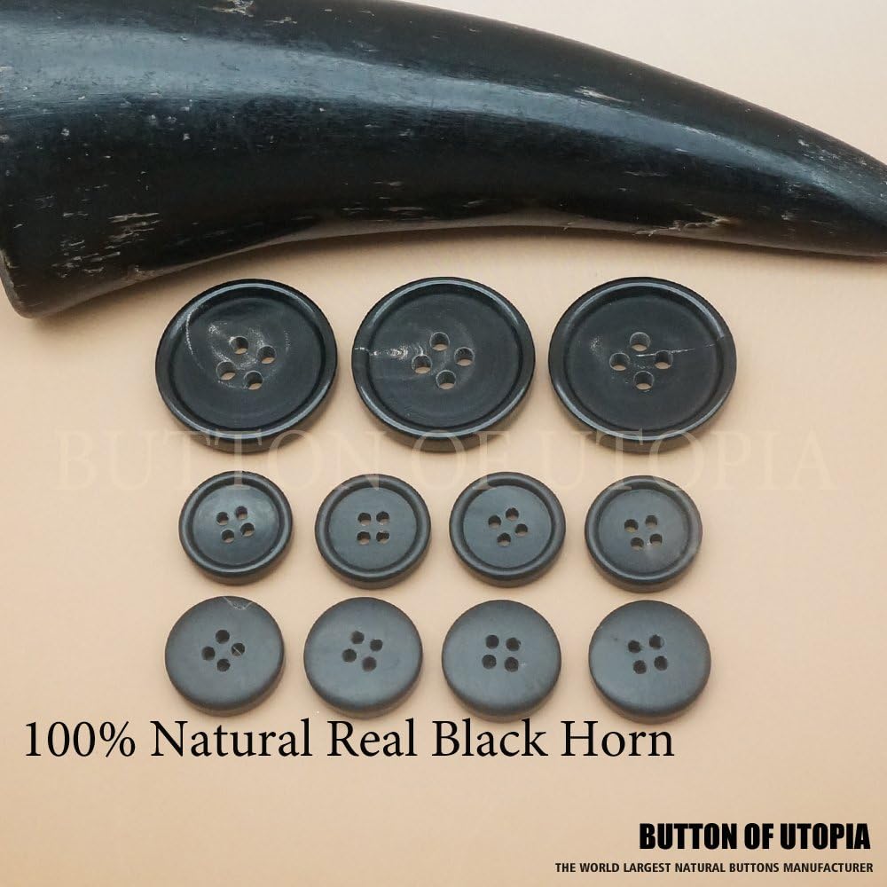 Men's Suit Buttons, Premium Natural Real Black Horn Buttons, Set (11 Pieces)