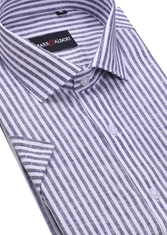Image of MARK & ALBERT Men's Half Sleeve Cotton Linen Striped Shirt