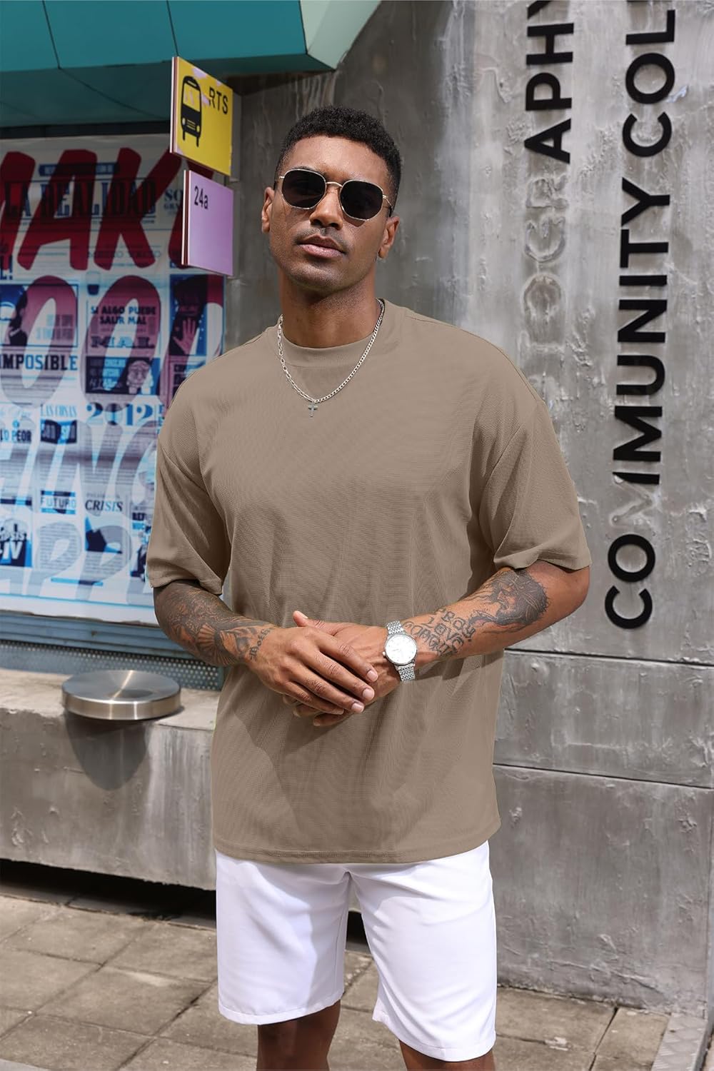 YawYews Mens Fashion Short Sleeve Tshirts Workout Oversize Pullover Solid Color Casual Tees - Image 3