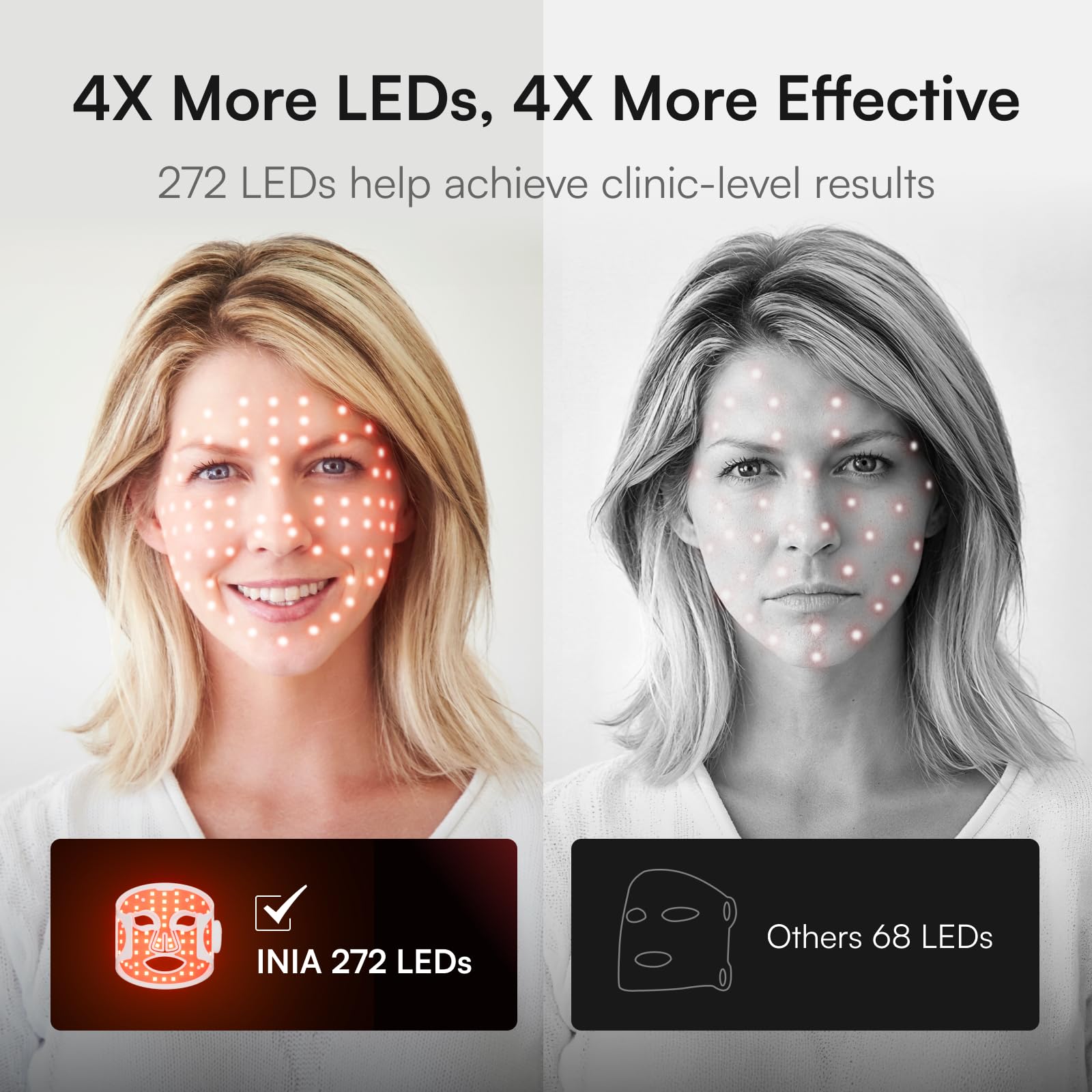 INIA Glow Maschera per il viso con luce rossa NIR ricaricabile ergonomico bianco