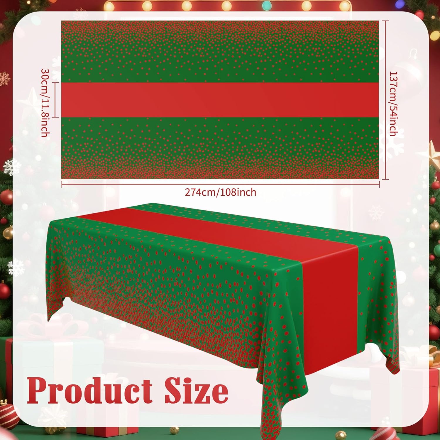 oudain 6 pcs green and red tablecloth for parties plastic dot tablecloths printed table runner waterproof disposable rectangle table cover for christmas birthday wedding party, 54" x 108" green and red 6