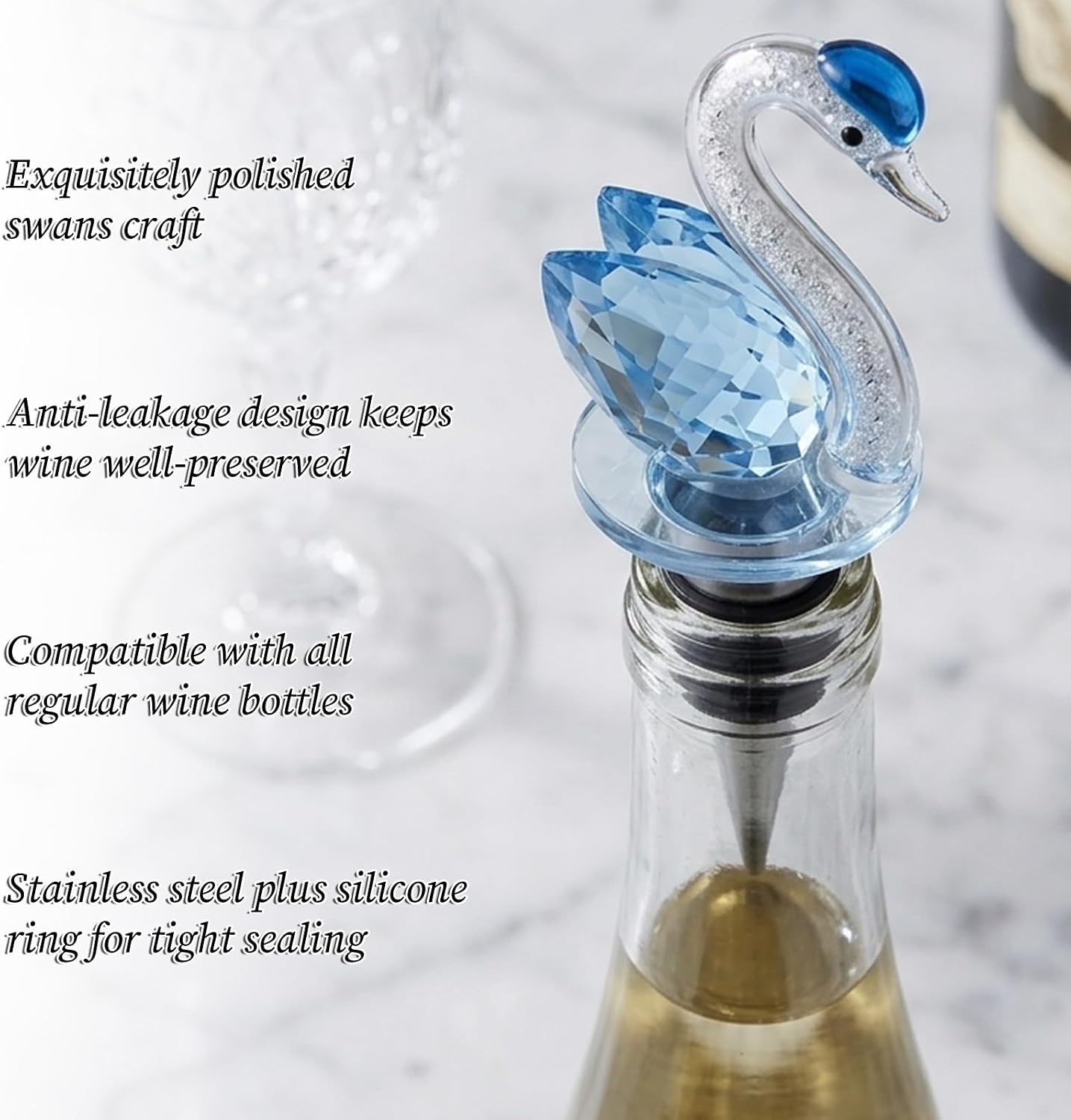 4 Pack Elegant Swan Wine Stoppers, Reusable Wine Saver Corks for Bottles