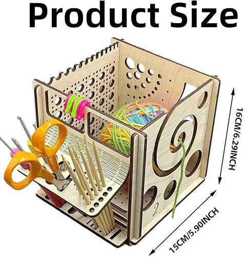 Miniatura 5 de Tazón de hilo de madera todo en uno, cuenco de hilo de madera para tejer, almacenamiento de hilo para bolsa de punto, soporte para herramientas de