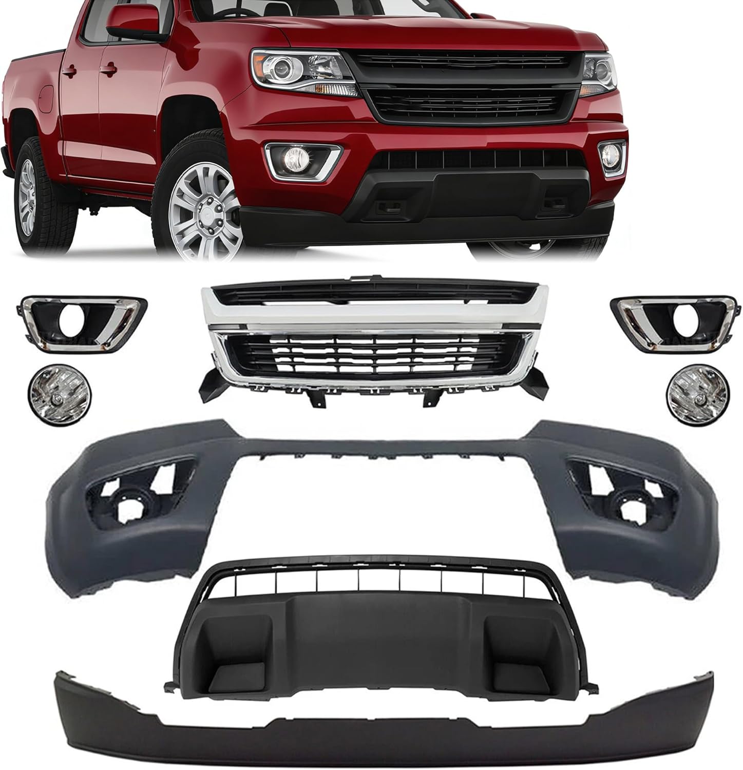Complete Front Bumper & Grille Fog Light Kit for 2015-2020 Chevy Colorado Front Full Bumper Set replace for 23484644 84408363 22891697