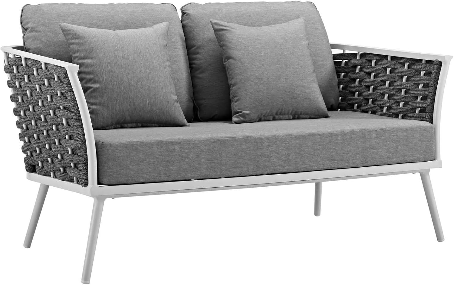 Modway Stance Outdoor Patio Contemporary Modern Woven Rope Loveseat In White Gray