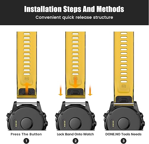 Miniatura 6 de ANCOOL Compatible con Garmin Fenix 6 Bandas, 0.866 pulgadas, repuesto suave para Fenix 5Fenix 6 ProFenix 5 PlusQuatix 6Approach S62, amarillo
