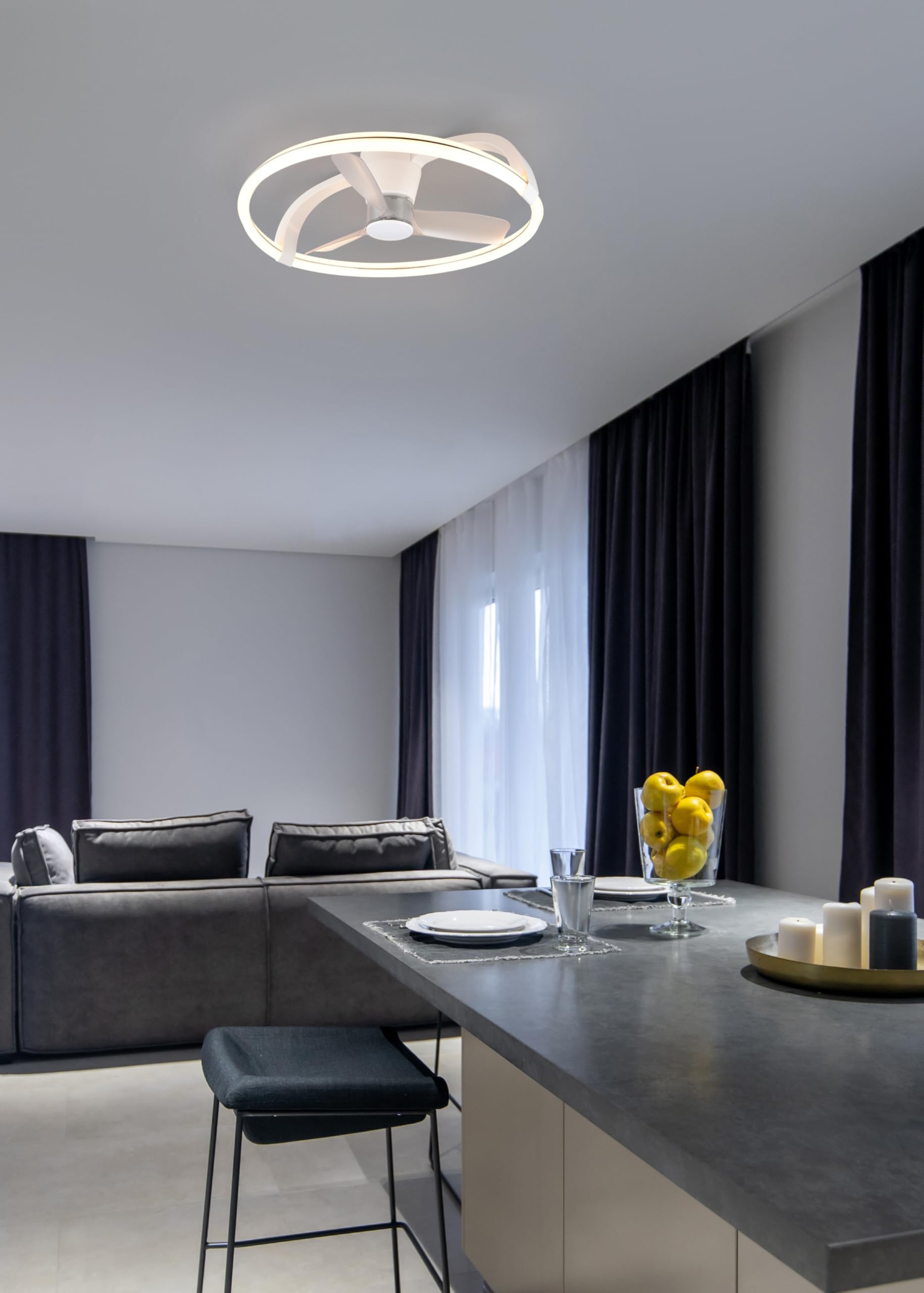 Reality Leuchten LED Deckenventilator mit Beleuchtung Stockholm R64262131, Kunststoff Weiß matt, 6 Geschwindigkeiten, Sommer- Winterbetrieb, Fernbedienung, Dimmer, Timer, Nachtlicht, Lichtfarbe