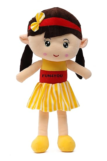 Fun4You Super Soft Addie Girl Doll Soft Toy Cute Looking Smiling Washable / Stuffed Soft Plush Toy 50 cm - Helps to Learn Role Play - 100% Safe for Kids Blue and Yellow