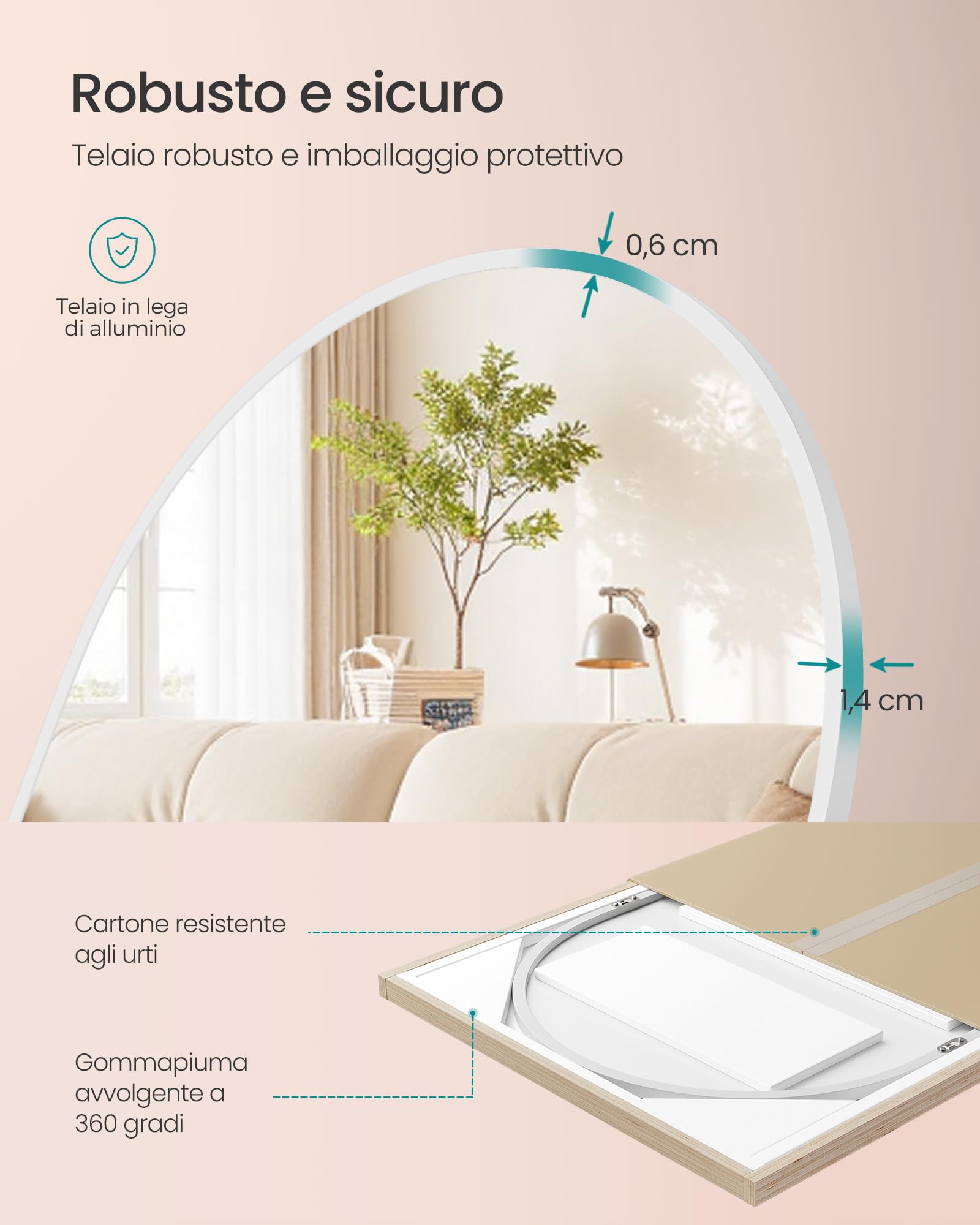 SONGMICS Specchio a Figura Intera, 160 x 50 cm, Specchio da Terra ad Arco con Supporto, Cornice in Lega di Alluminio, Vetro Temperato, Camera da Letto Soggiorno, Bianco Opaco LFM031WC01