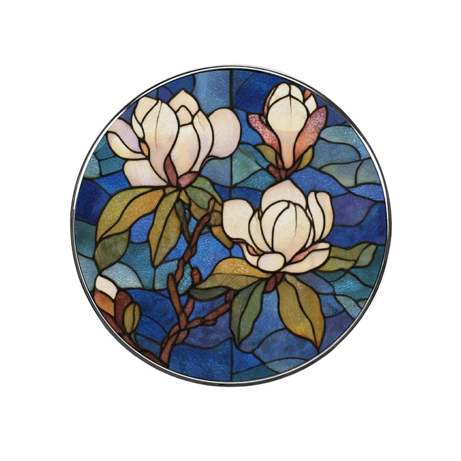Southern Magnolia Tree Stained Glass Fridge Magnets DIY Art Round Magnetic Refrigerator Sticker for Home Kitchen Car Garage Decor